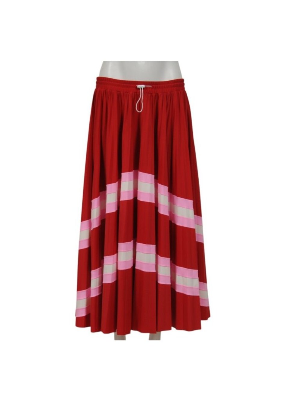 Valentino Womens Maxi Striped Pleated Skirt Size XL Red Pink Drawstring Waist